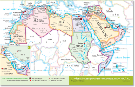 Mapa político de los países arabes