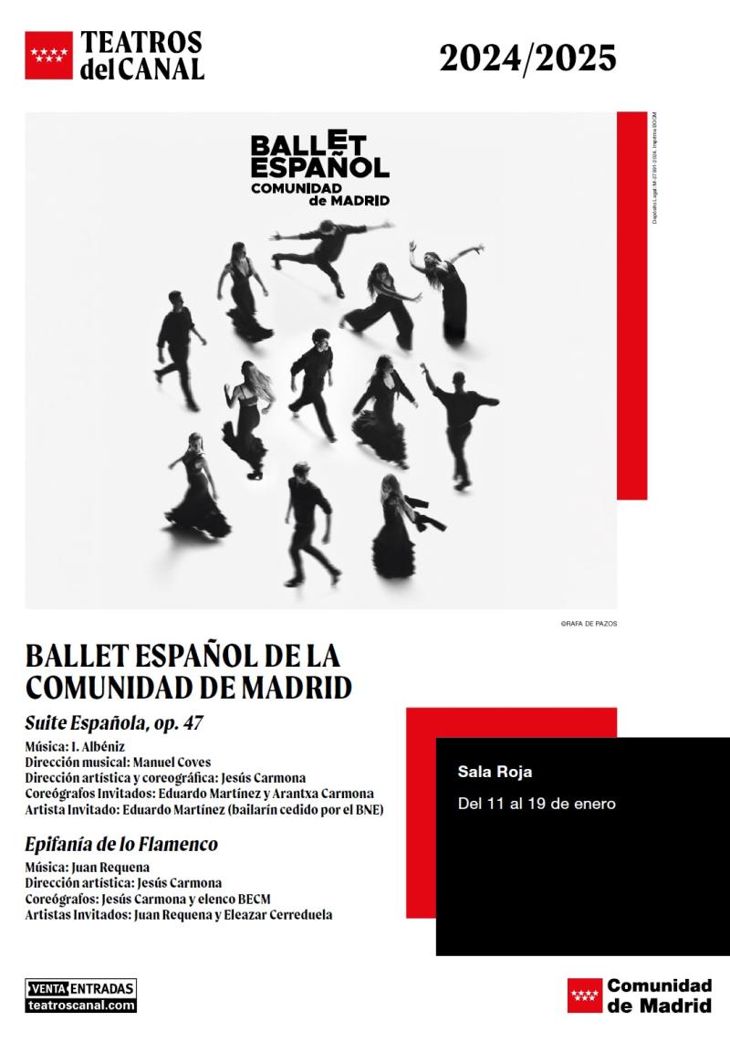 Cartel del programa del Ballet Español de la Comunidad de Madrid en los Teatros del Canal - Enero 2025